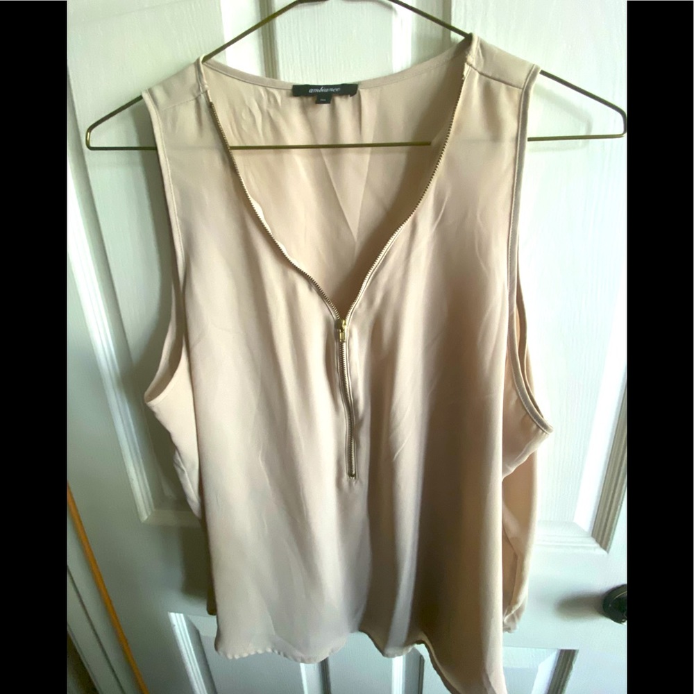Beige sleeveless zipper blouse 1XL
